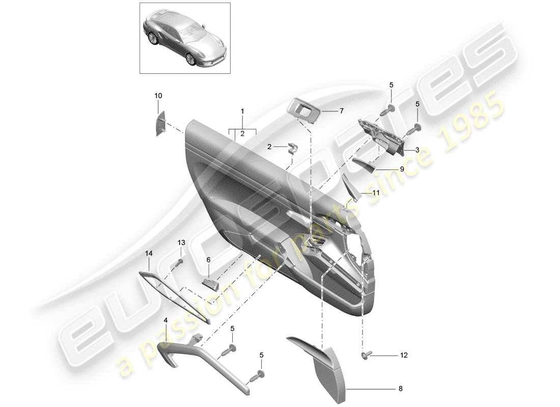 porsche 2015 (991-1 turbo) panel de la puerta diagrama de piezas