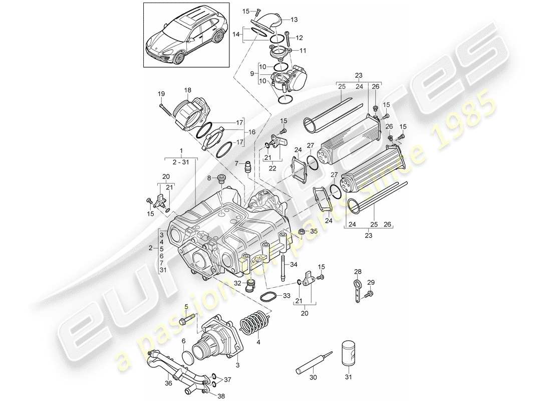 porsche 2017 (cayenne e2 92a) compresor diagrama de piezas