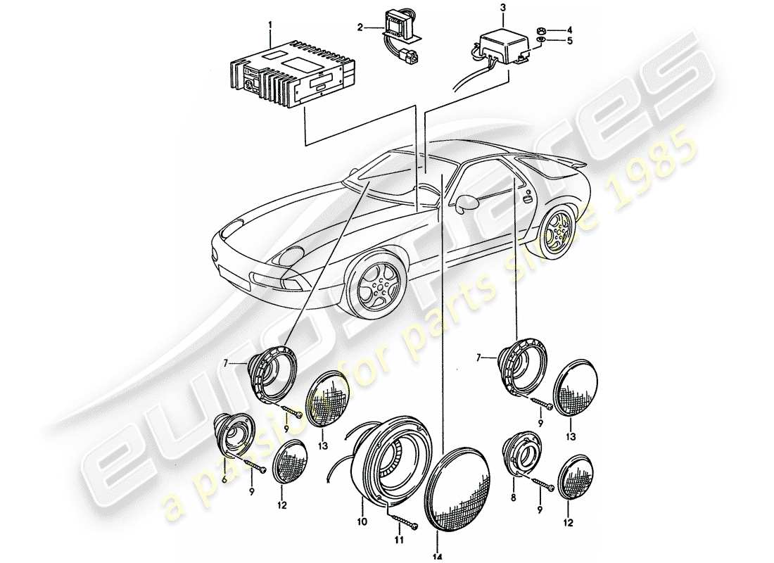 porsche 1993 (928) sistema de sonido - con: - amplificador diagrama de piezas