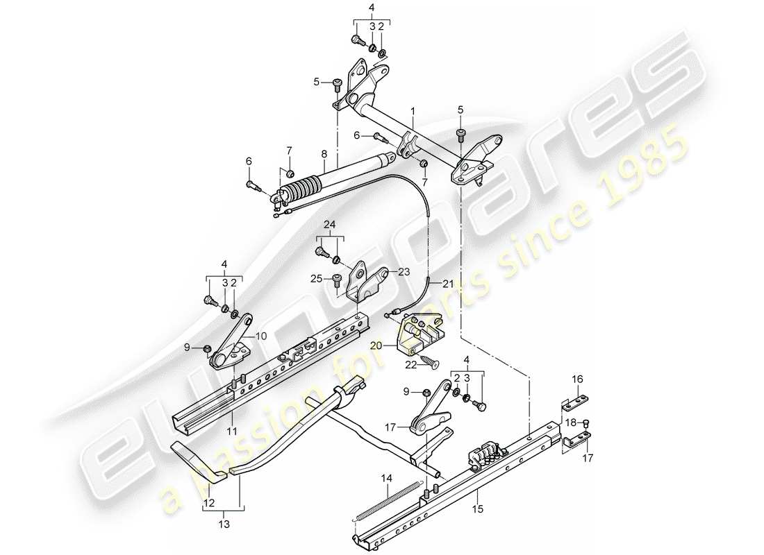 porsche 2002 (986 boxster) armadura del asiento - asiento estándar - para vehículos con asiento en altura - ajuste esquema de piezas