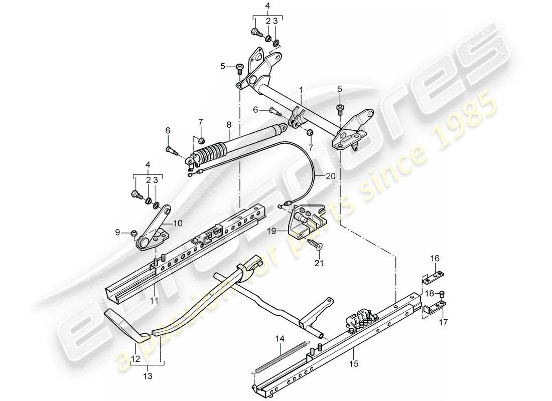 porsche 2002 (996 turbo / gt2) estructura del asiento - asiento estándar - con: - ajuste de altura - esquema de piezas mecánico