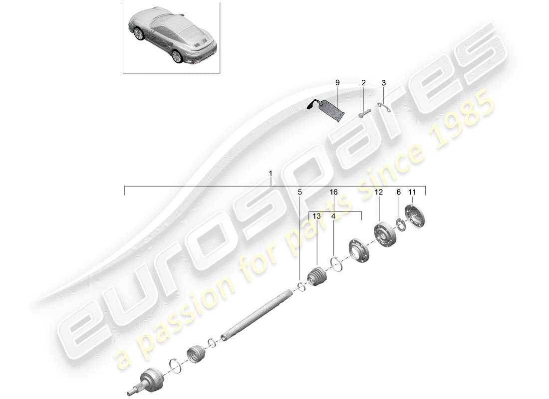 porsche 2016 (991-1 turbo) diagrama de piezas del eje de transmisión
