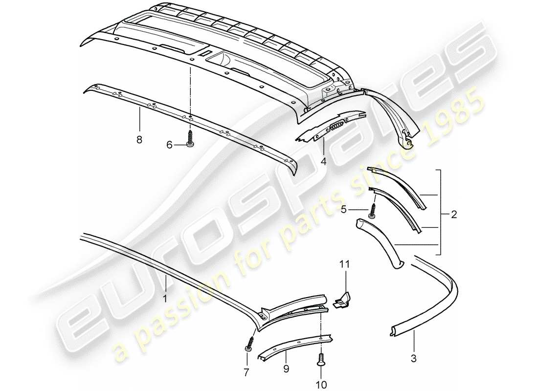 porsche 2012 (987 boxster) diagrama de piezas de capota convertible