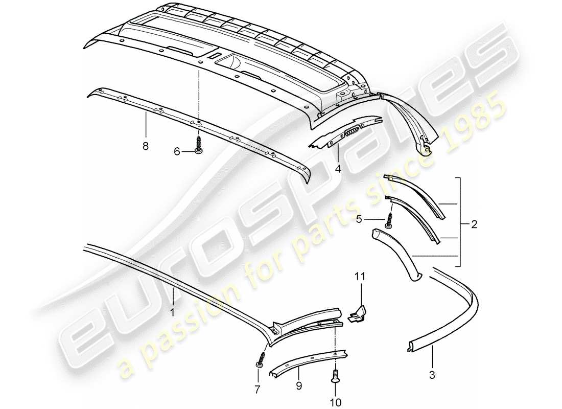 porsche boxster 987 (2012) diagrama de piezas de capota convertible