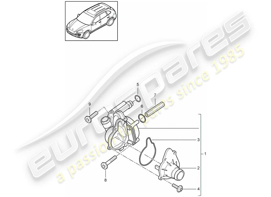 porsche 2012 (cayenne e2 92a) diagrama de piezas de la bomba de agua