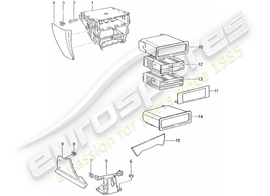 porsche 2003 (986 boxster) diagrama de piezas de la consola central