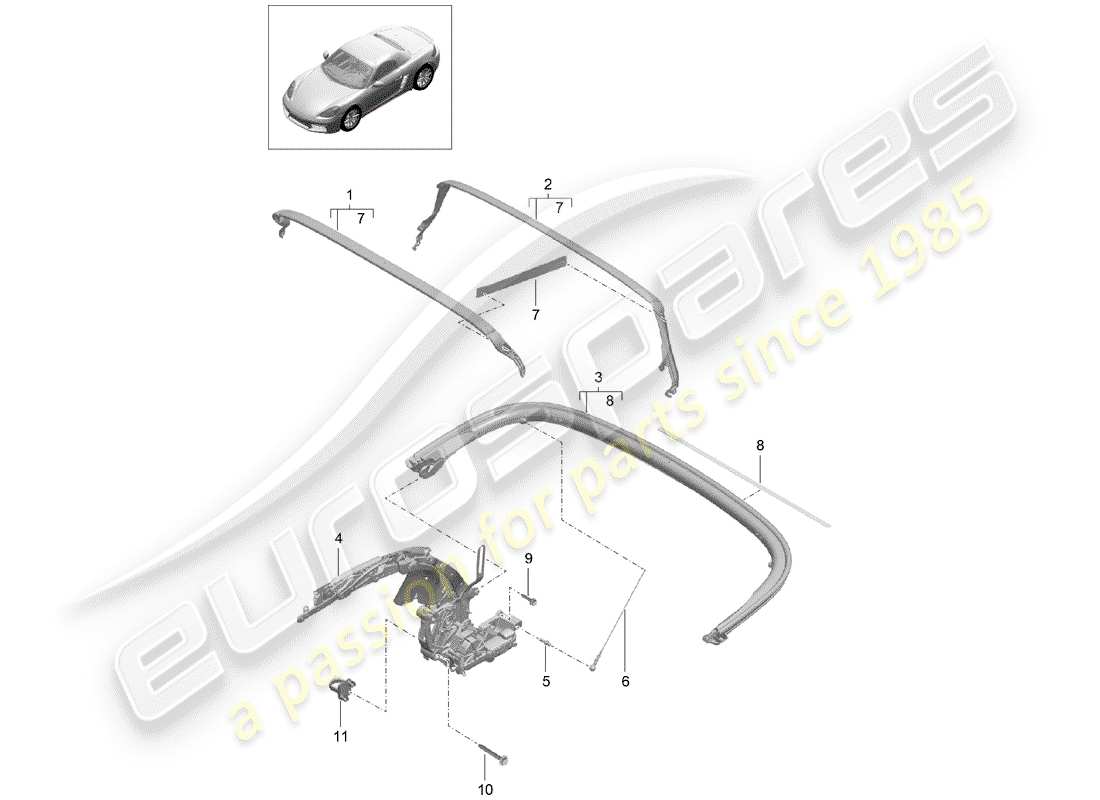 porsche 2020 (718 boxster) diagrama de piezas del marco superior