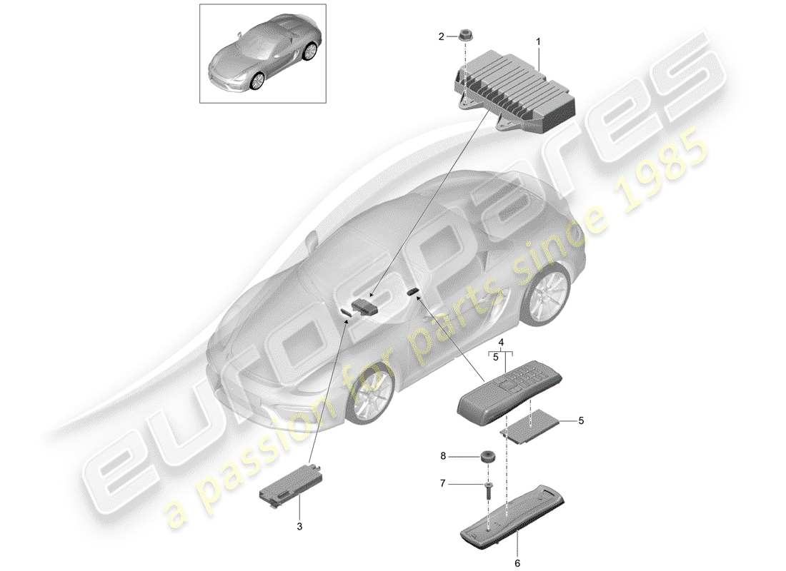 porsche 2016 (981 boxster spyder) diagrama de piezas del amplificador