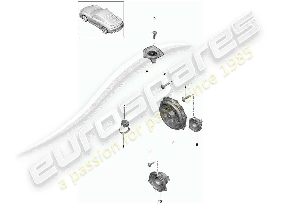 porsche 2016 (981 cayman gt4) altoparlante diagrama de piezas
