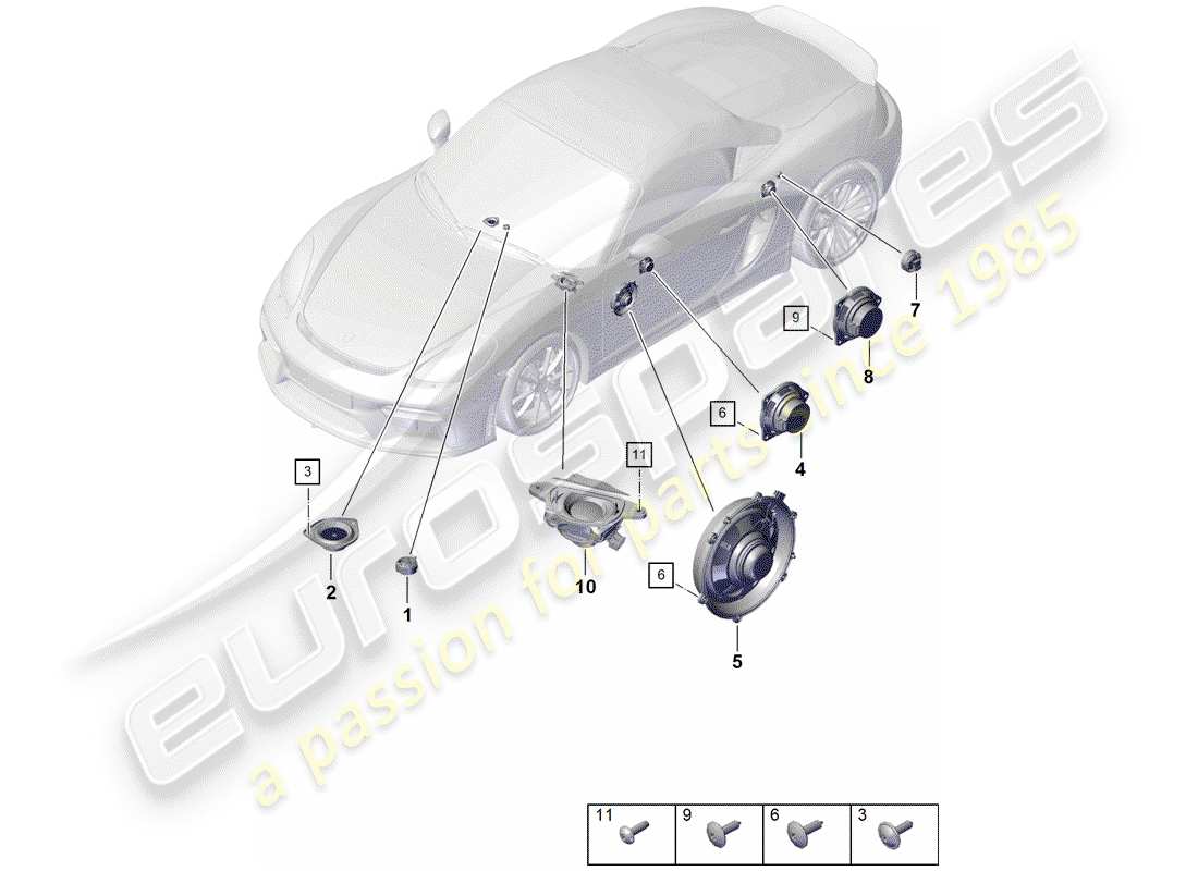 porsche 2020 (718 boxster spyder) altoparlante diagrama de piezas