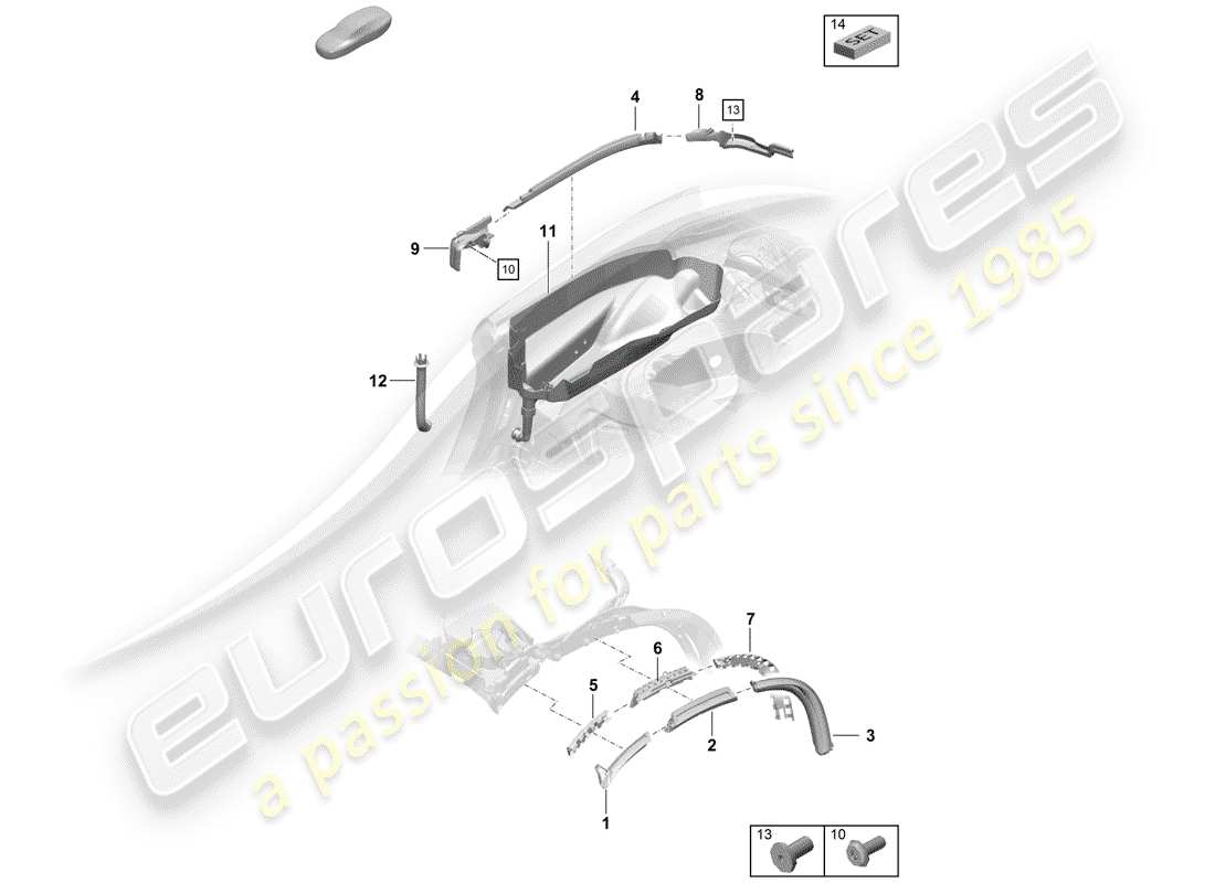 porsche 2019 (718 boxster spyder) diagrama de piezas de capota convertible