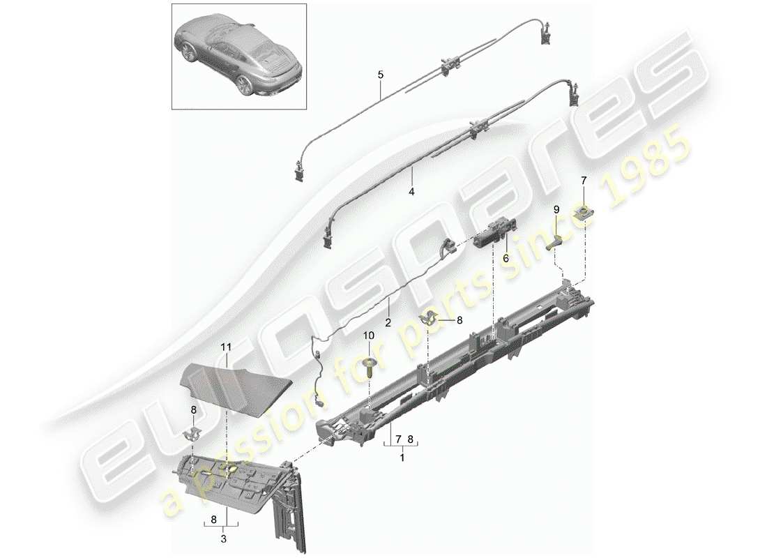 porsche 2016 (991-1 turbo) diagrama de piezas de la solapa