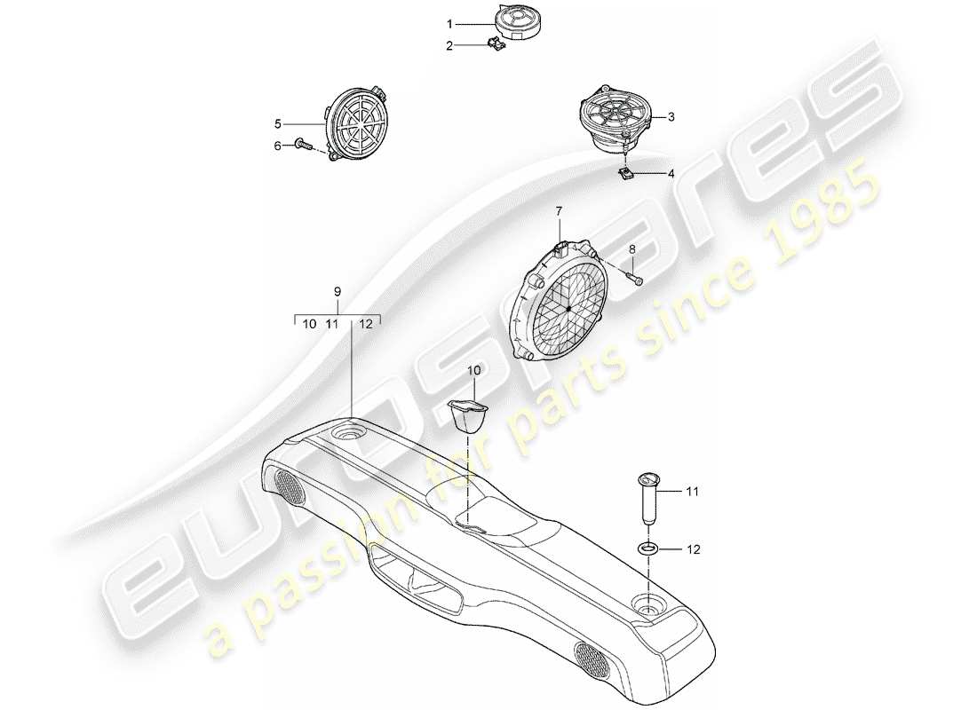 porsche 2005 (987 boxster) diagrama de piezas del altavoz