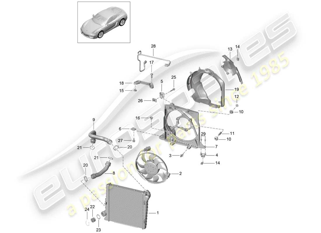 porsche 2014 (981 cayman) refrigeración por agua 2 diagrama de piezas