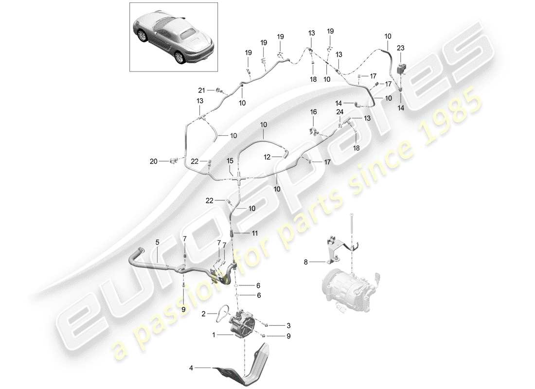 porsche 2020 (718 boxster) diagrama de piezas del sistema de vacío