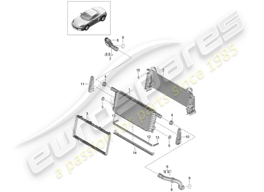 porsche 2020 (718 boxster) diagrama de piezas del radiador