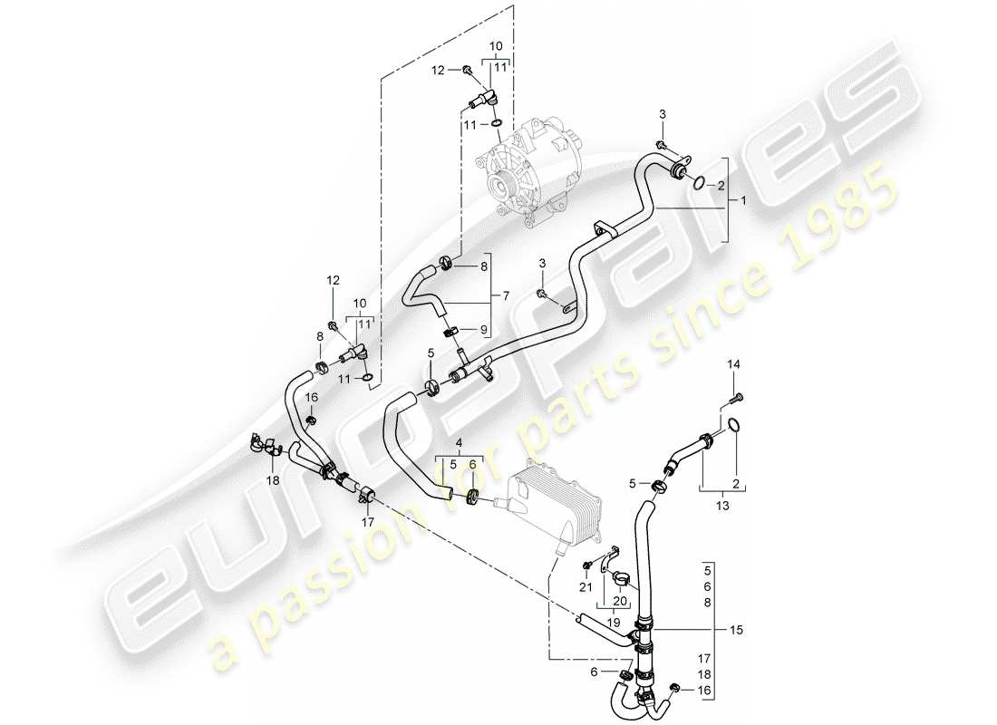 porsche 2007 (cayenne e1 9pa) water cooling diagrama de piezas