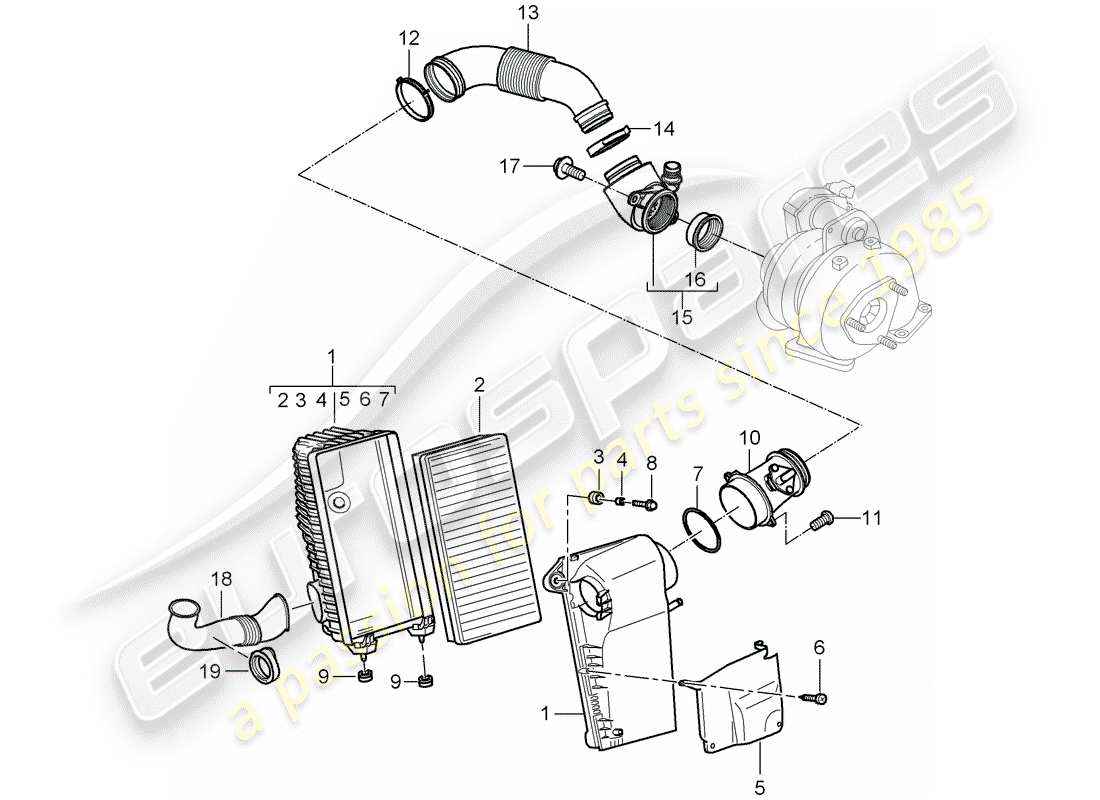 porsche 2008 (cayenne e1 9pa) diagrama de piezas del sistema de limpiador de aire