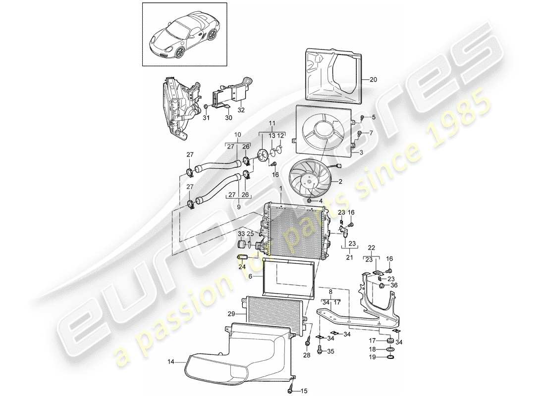 porsche 2011 (987 boxster) refrigeración por agua 3 diagrama de piezas