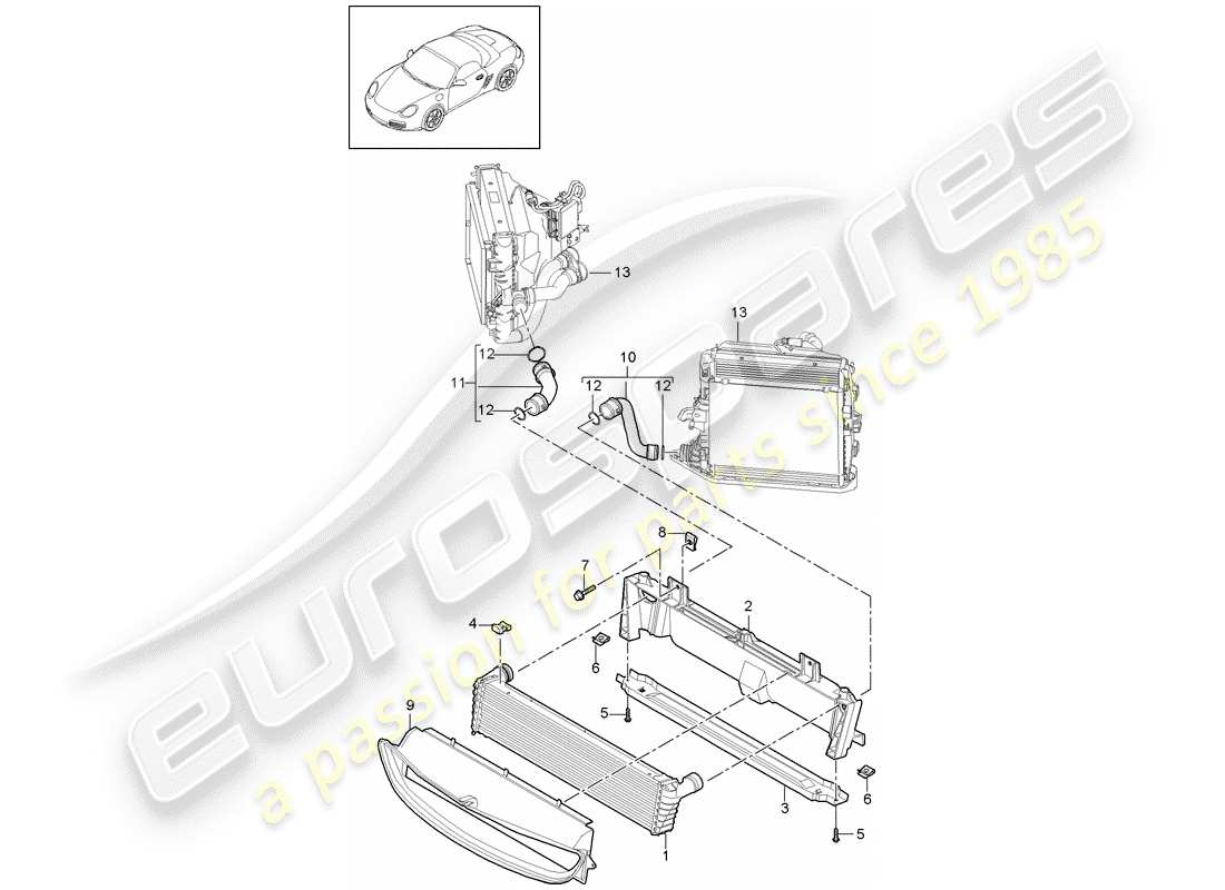 porsche 2009 (987 boxster) radiador diagrama de piezas