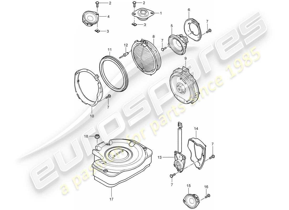 porsche 2007 (cayenne e1 9pa) altoparlante diagrama de piezas