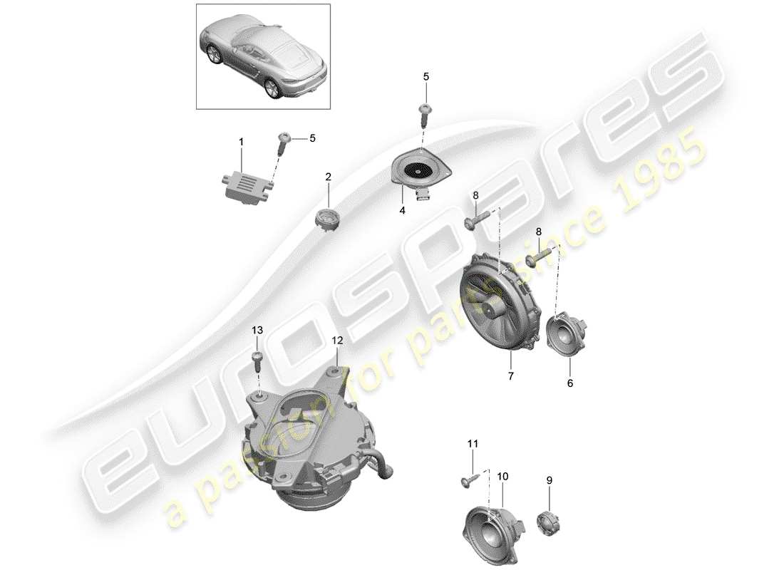 porsche 2020 (718 cayman) diagrama de piezas del altavoz