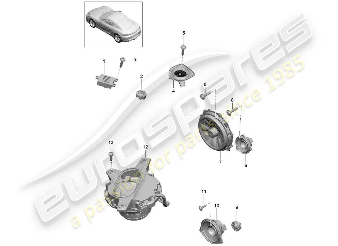 porsche 718 cayman (2020) diagrama de piezas del altavoz
