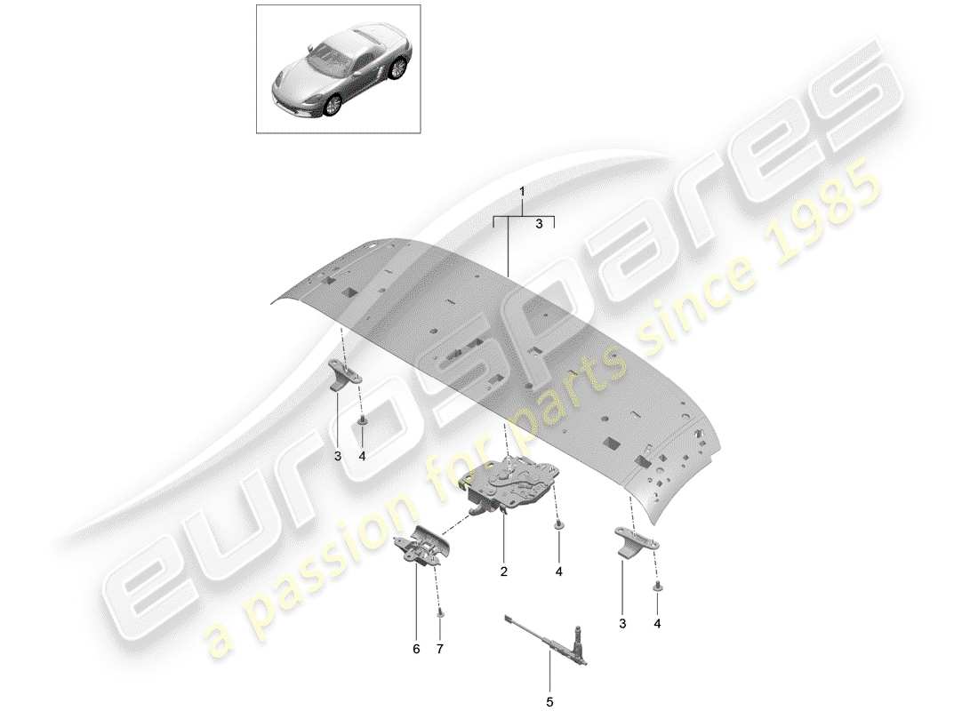 porsche 2020 (718 boxster) marco superior diagrama de piezas