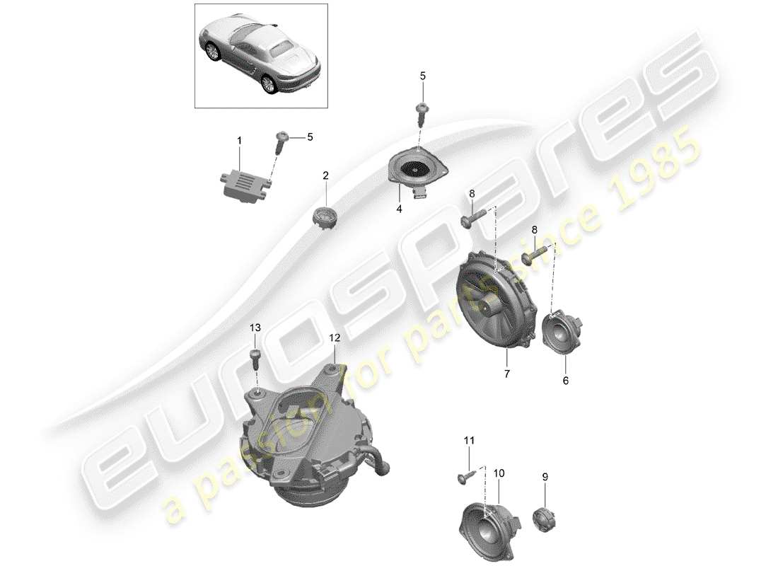 porsche 2020 (718 boxster) diagrama de piezas del altavoz