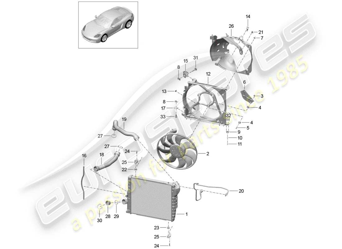 porsche 2020 (718 cayman) diagrama de piezas de refrigeración por agua