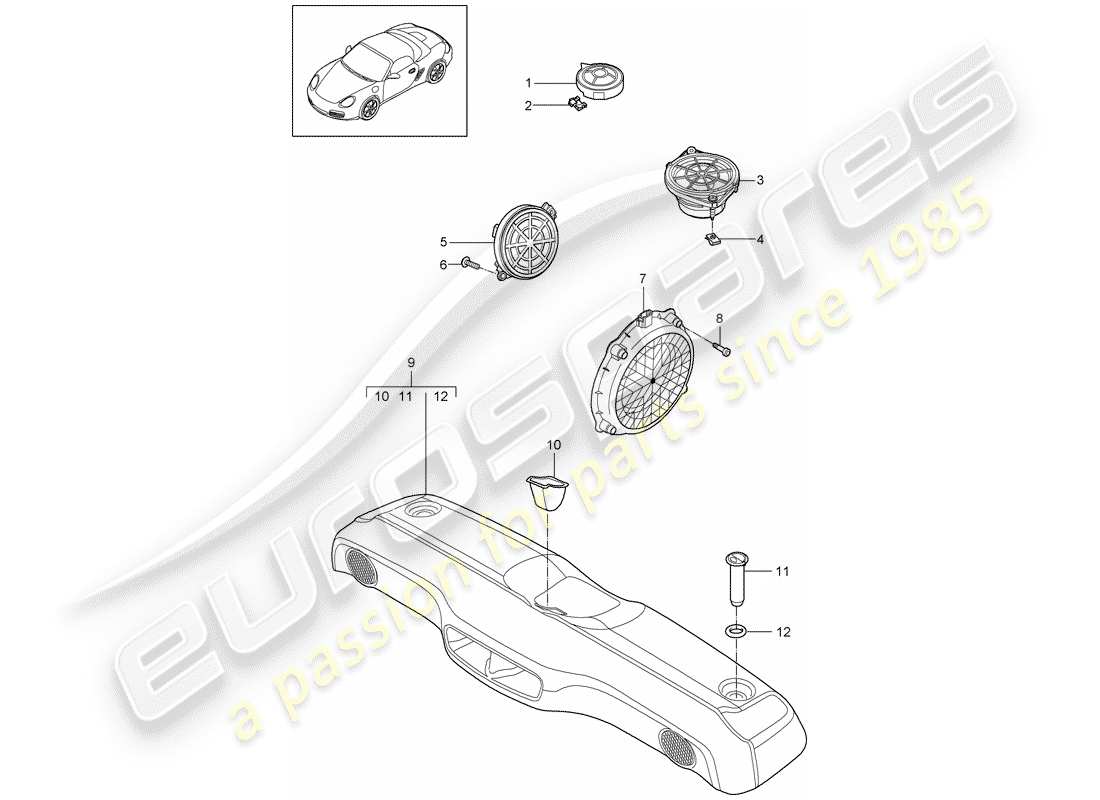 porsche 2009 (987 boxster) diagrama de piezas del altavoz