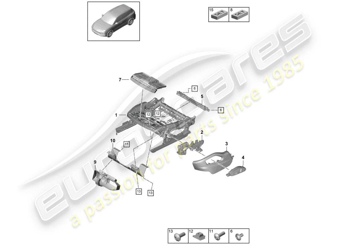 porsche 2018 (cayenne e3 9ya/9yb) estructura del asiento diagrama de piezas