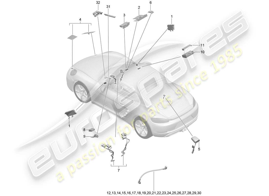 porsche 2020 (718 cayman) diagrama de piezas de la antena