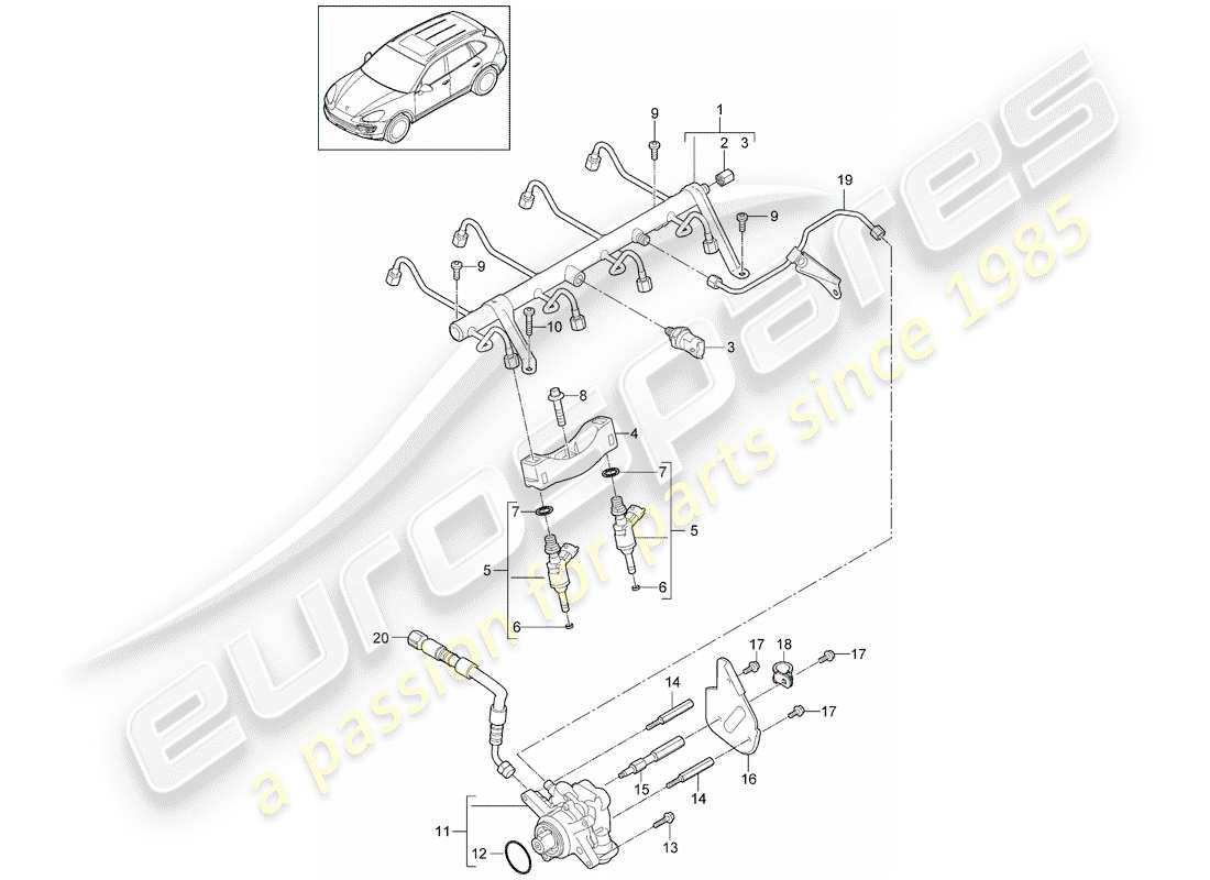 porsche 2017 (cayenne e2 92a) diagrama de piezas del tubo de recogida de combustible
