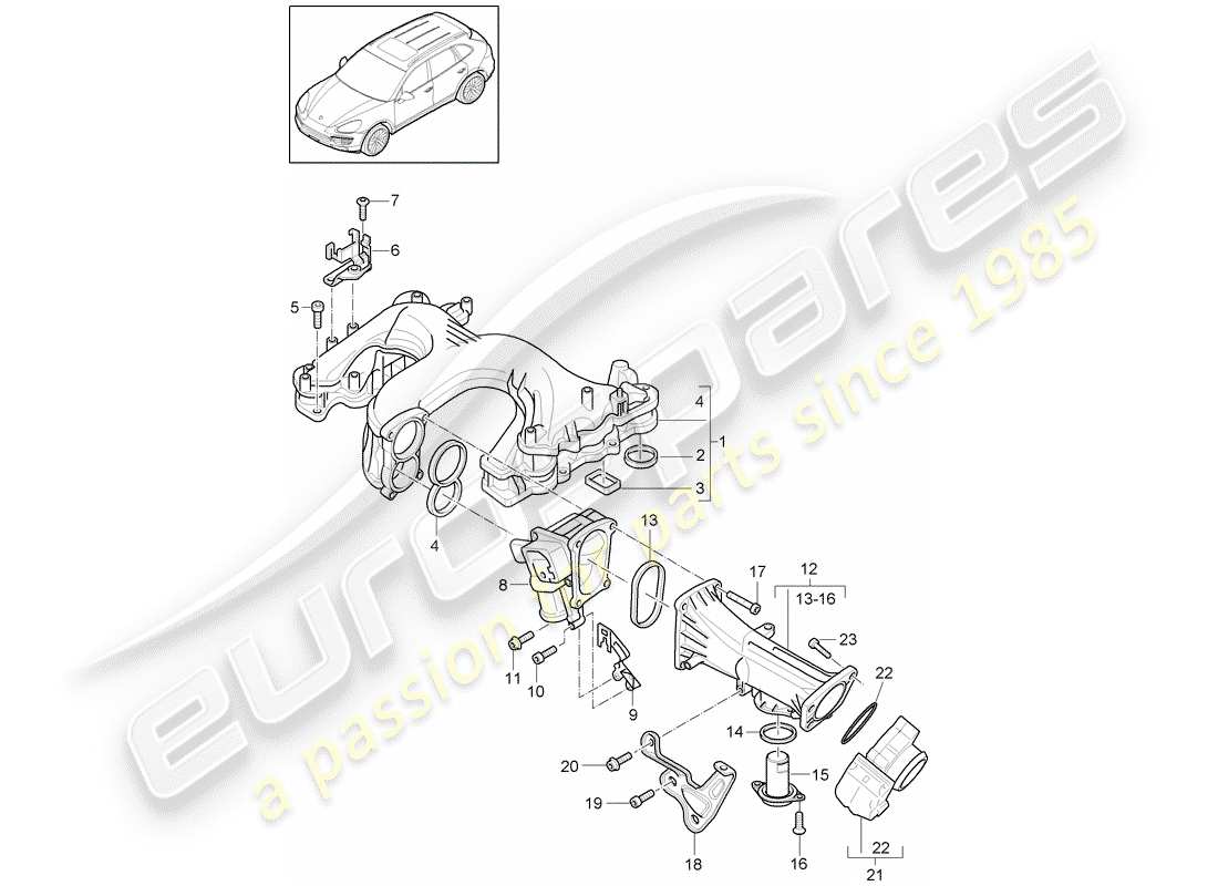 porsche 2017 (cayenne e2 92a) diagrama de piezas del colector de admisión