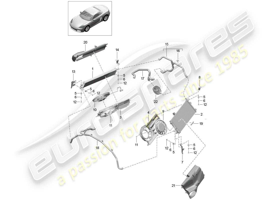 porsche 2017 (718 boxster) diagrama de piezas de refrigeración por agua