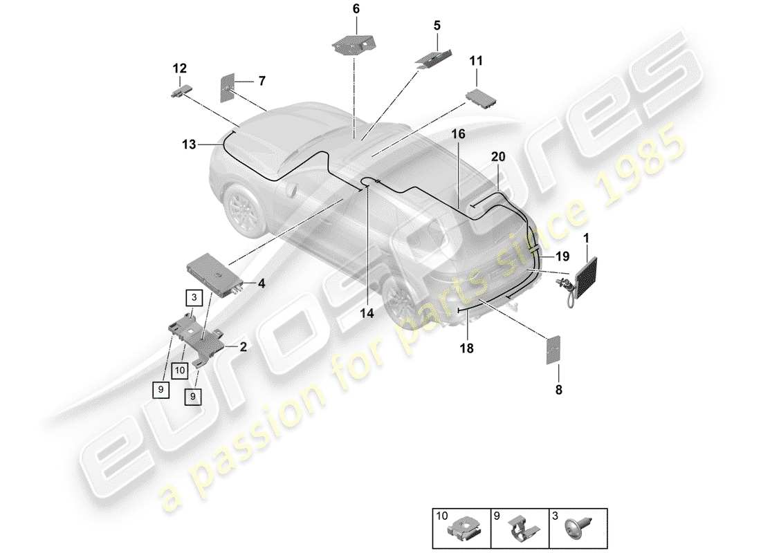porsche 2020 (cayenne e3 9ya/9yb) antena diagrama de piezas