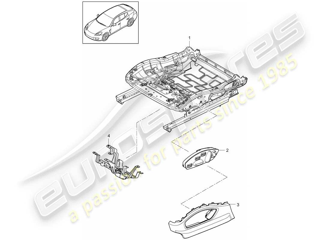 porsche 2012 (panamera 970) estructura del asiento diagrama de piezas
