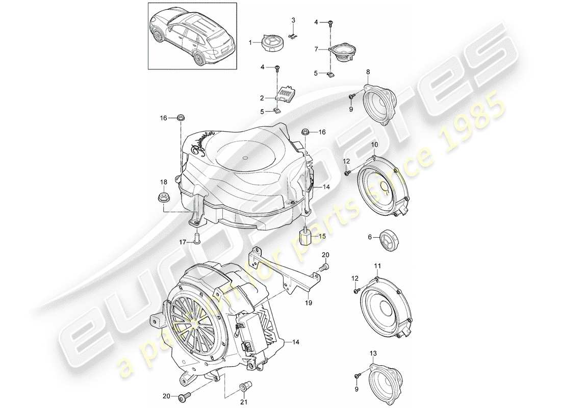 porsche 2012 (cayenne e2 92a) diagrama de piezas del altavoz