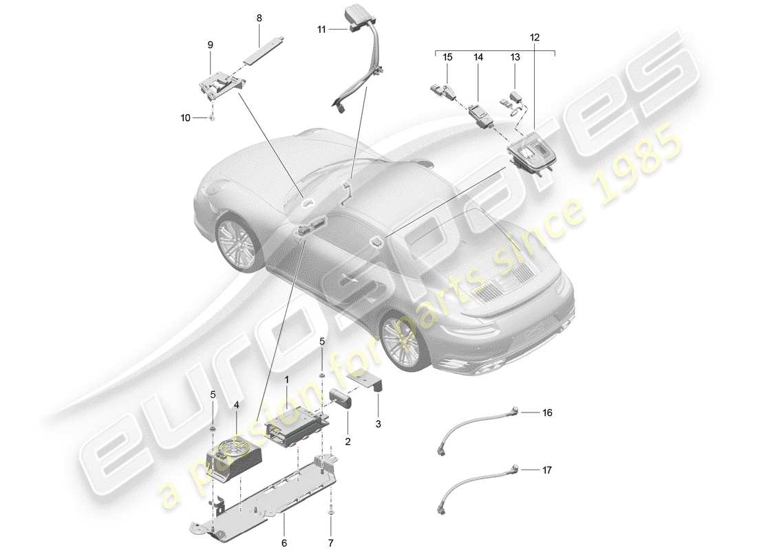 porsche 991 turbo (2016) para vehículos con teléfono diagrama de piezas