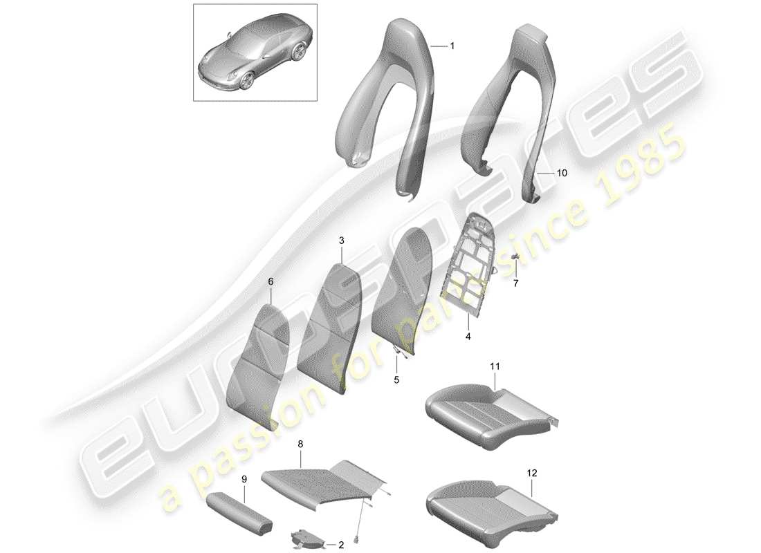 porsche 2014 (991-1) parte de espuma diagrama de piezas