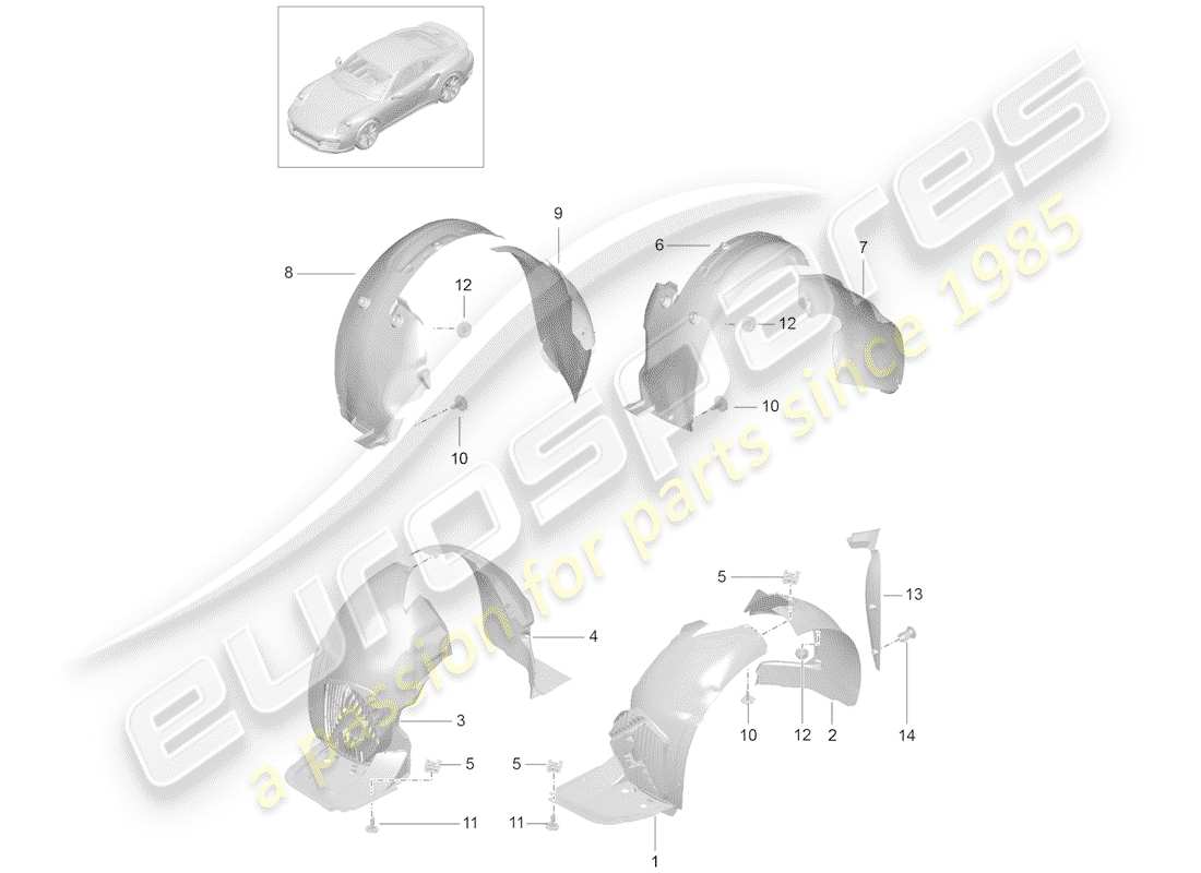 porsche 2017 (991-2 turbo) diagrama de piezas del protector de la caseta de timón