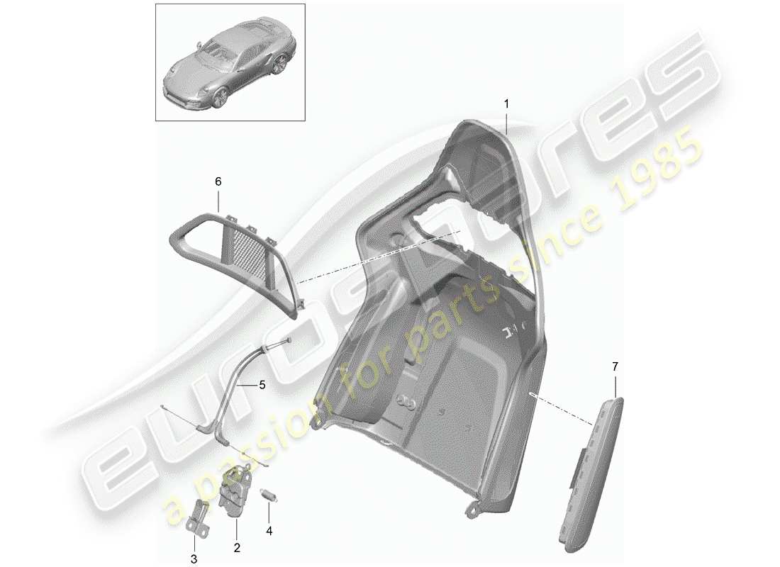 porsche 2016 (991-1 turbo) carcasa del respaldo diagrama de piezas