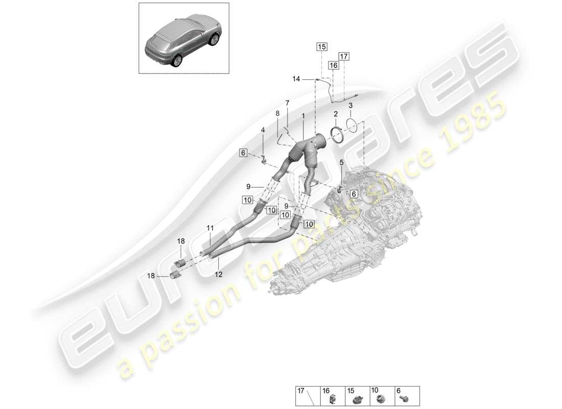 porsche 2019 (macan) diagrama de piezas del catalizador
