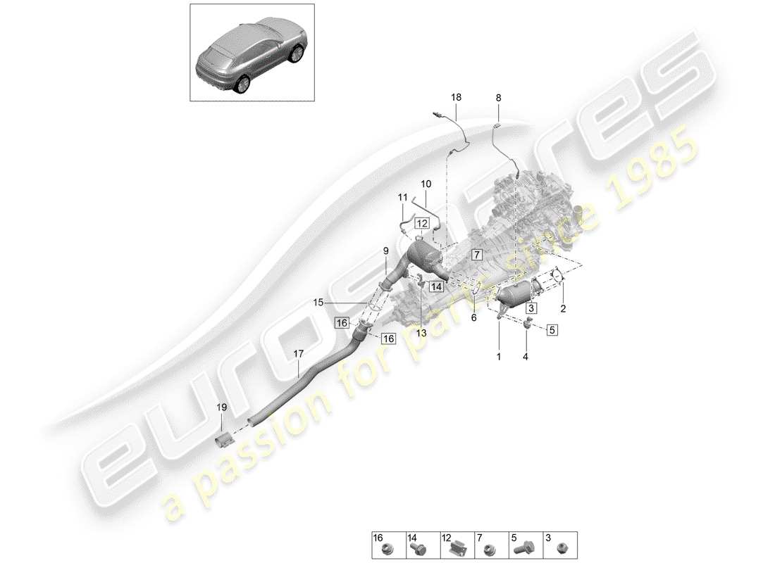 porsche 2019 (macan) diagrama de piezas del catalizador