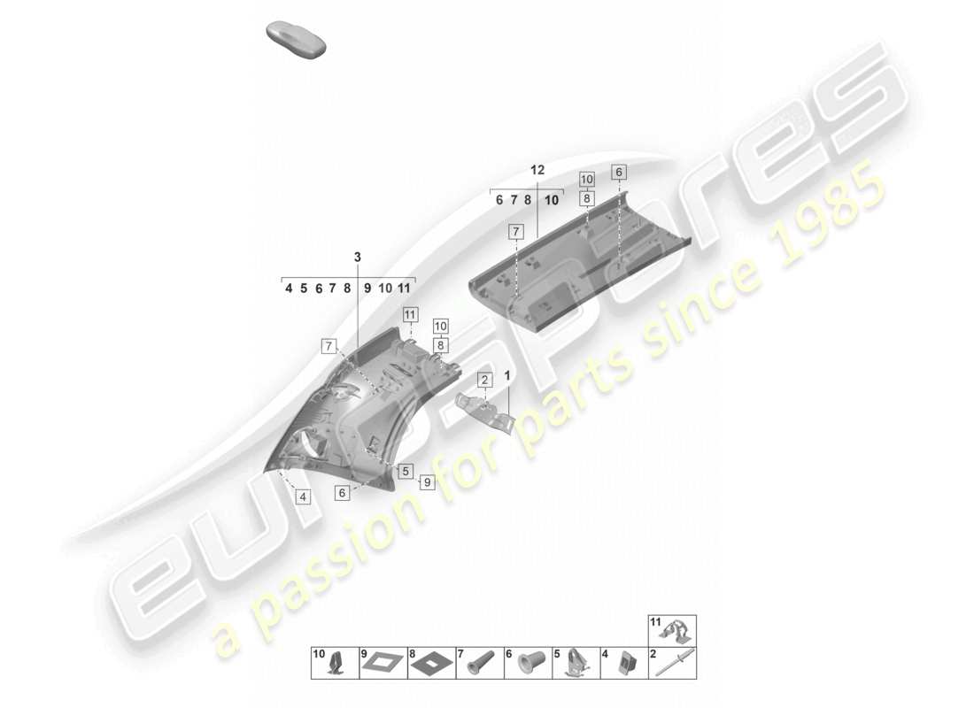 porsche 2019 (992-1) revestimiento del pilar b interior diagrama de piezas