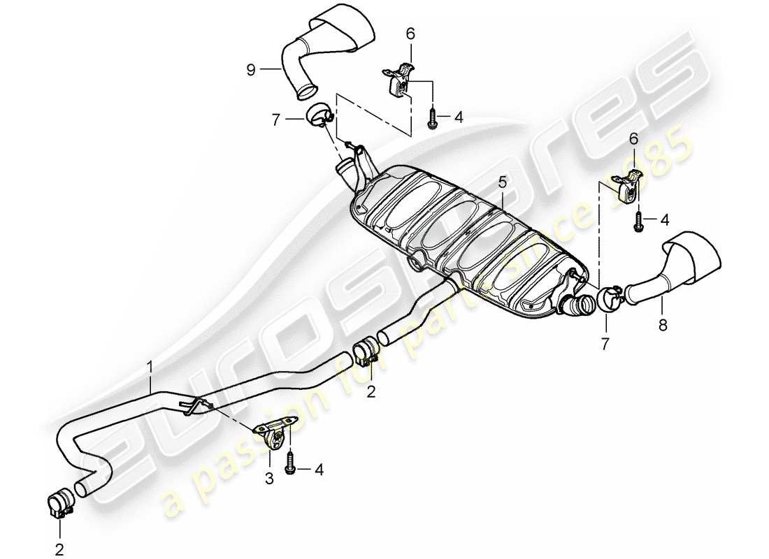 porsche 2008 (cayenne e1 9pa) diagrama de piezas del sistema de escape