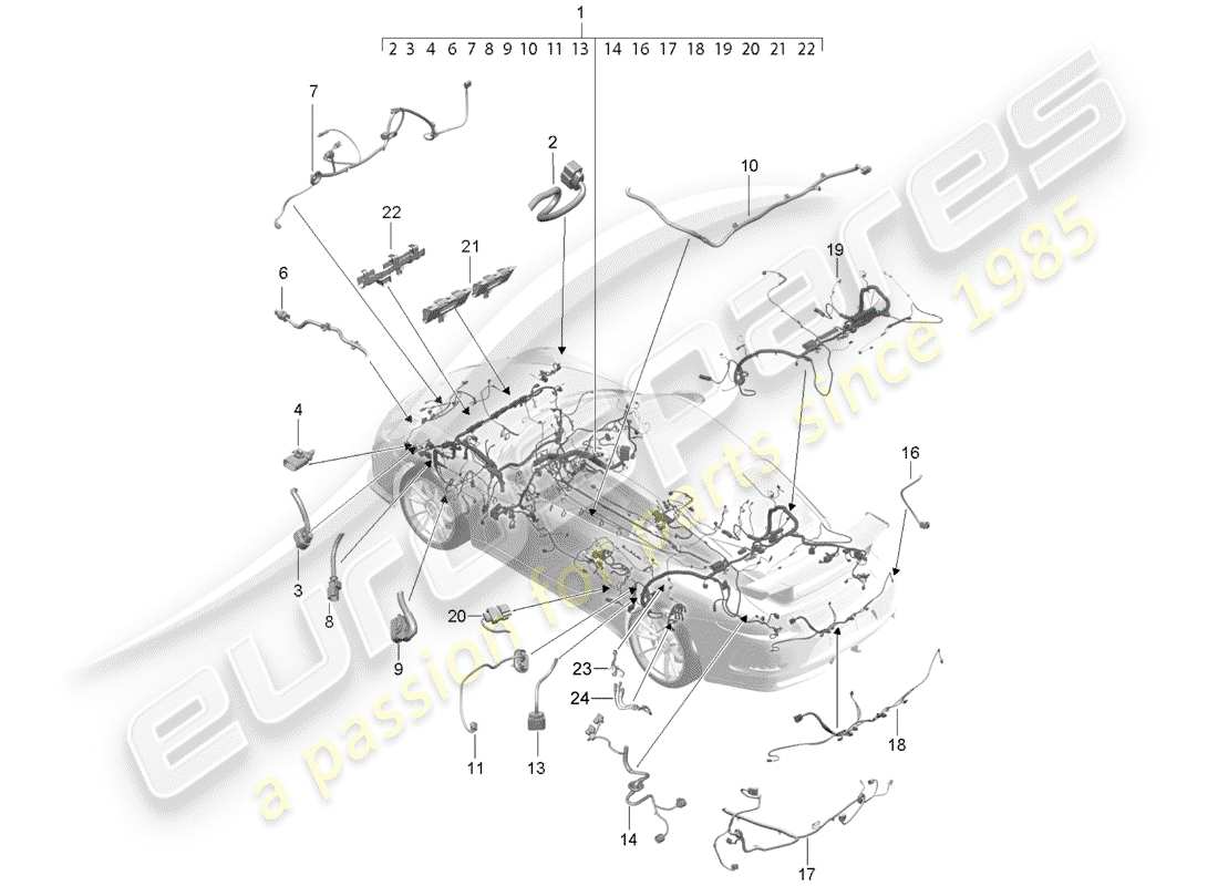 porsche 991r/gt3/rs (2019) arneses de cableado diagrama de piezas
