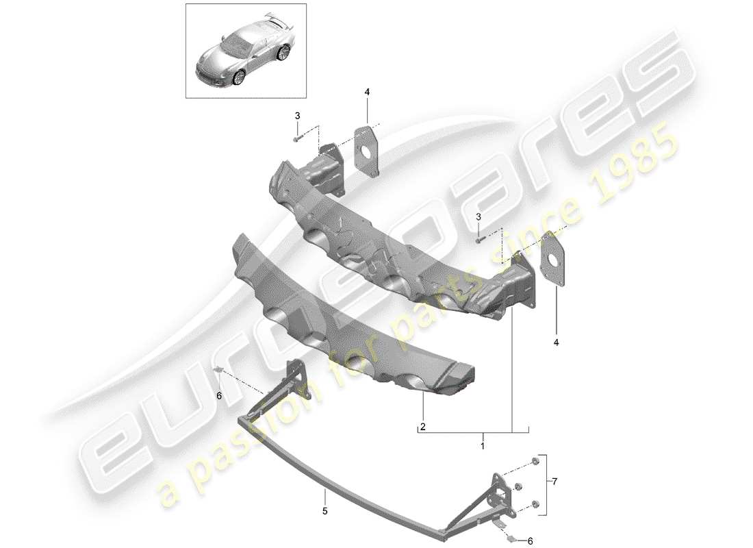 porsche 991r/gt3/rs (2019) diagrama de piezas del soporte de parachoques