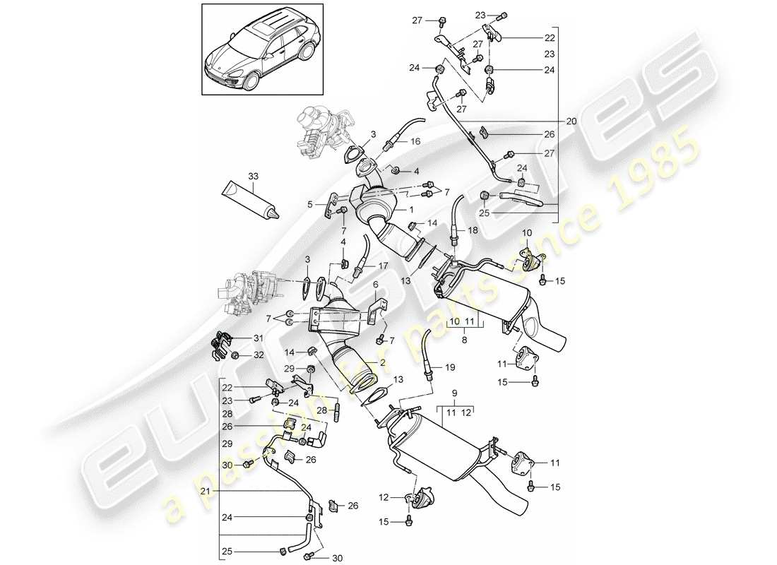 porsche cayenne e2 (2012) diagrama de piezas del sistema de escape